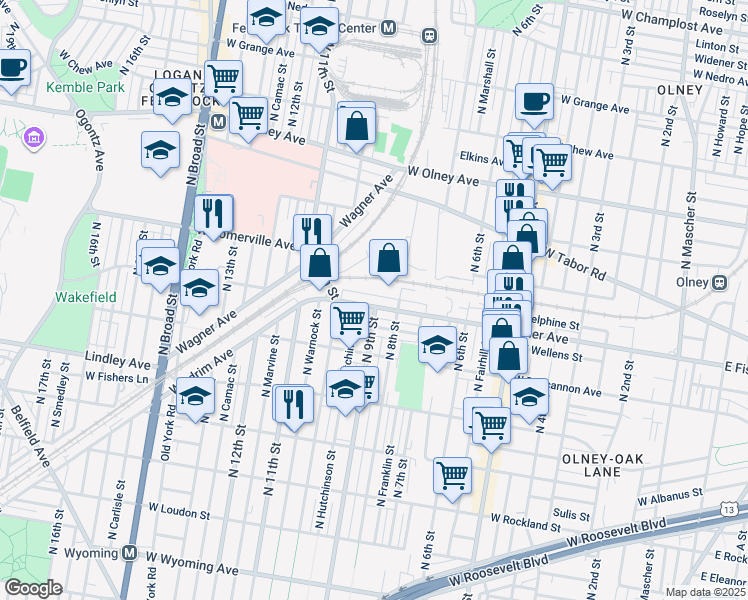 map of restaurants, bars, coffee shops, grocery stores, and more near 905 West Fisher Avenue in Philadelphia