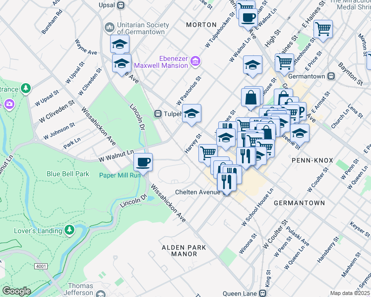 map of restaurants, bars, coffee shops, grocery stores, and more near 471 Harvey Street in Philadelphia