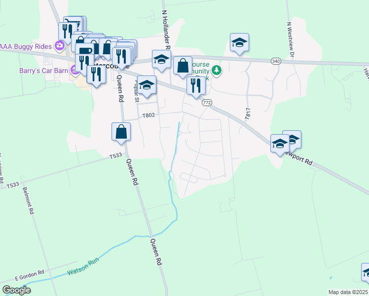 map of restaurants, bars, coffee shops, grocery stores, and more near 16 Wildflower Court in Gordonville