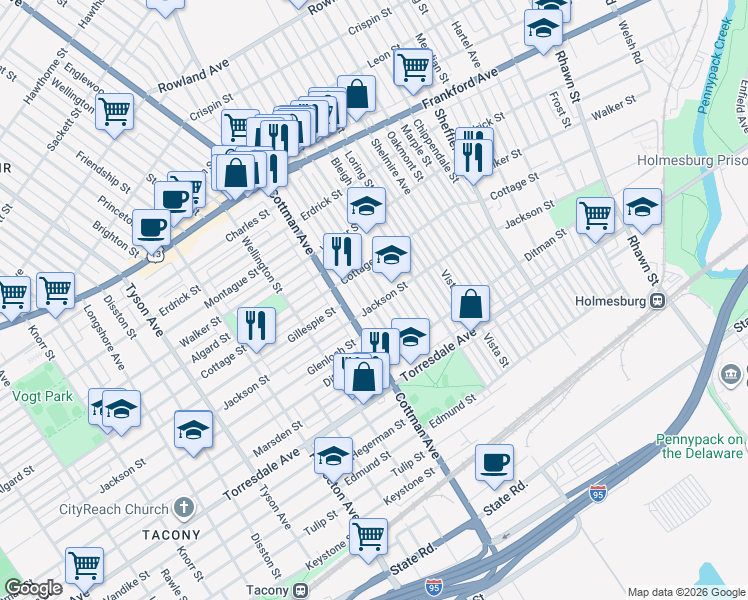 map of restaurants, bars, coffee shops, grocery stores, and more near 4418 Aldine Street in Philadelphia
