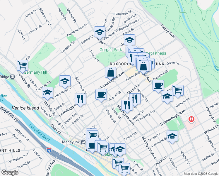 map of restaurants, bars, coffee shops, grocery stores, and more near 368 Jacob Street in Philadelphia