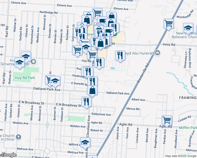 map of restaurants, bars, coffee shops, grocery stores, and more near 3232 Cleveland Avenue in Columbus