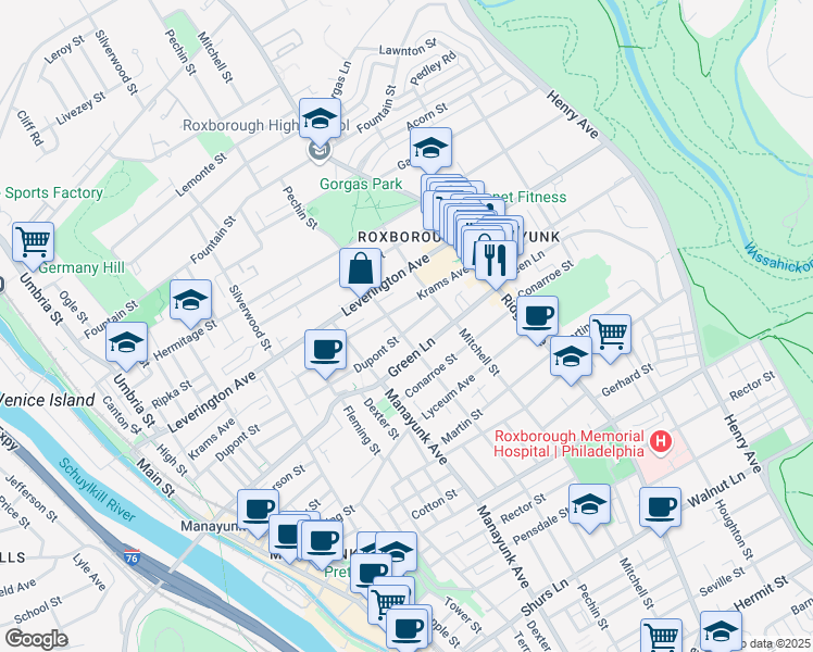 map of restaurants, bars, coffee shops, grocery stores, and more near 410 Dupont Street in Philadelphia