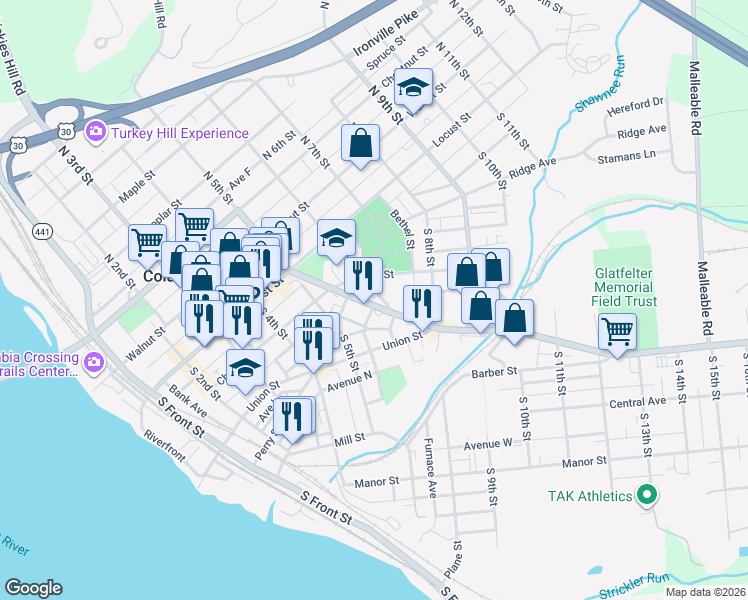 map of restaurants, bars, coffee shops, grocery stores, and more near 650 Cherry Street in Columbia