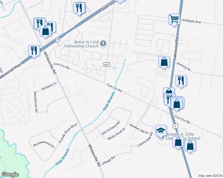 map of restaurants, bars, coffee shops, grocery stores, and more near 71-99 Cox Cro Rd in Toms River