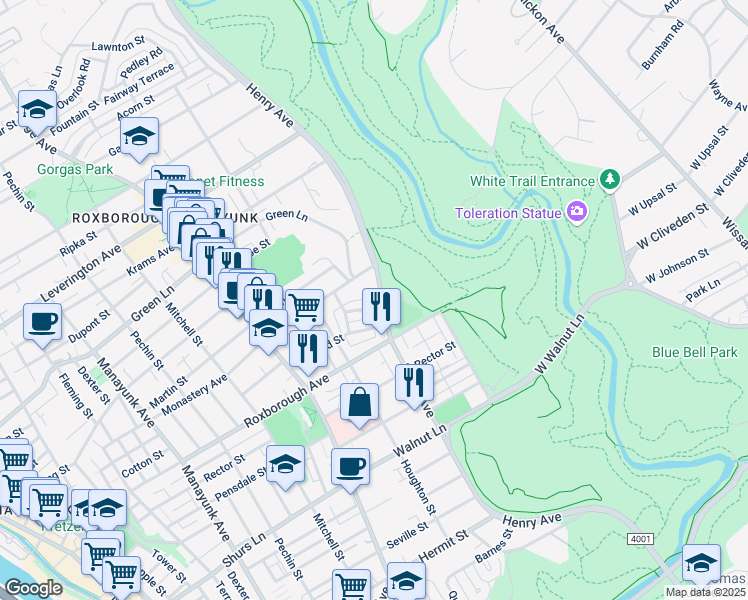 map of restaurants, bars, coffee shops, grocery stores, and more near in Philadelphia