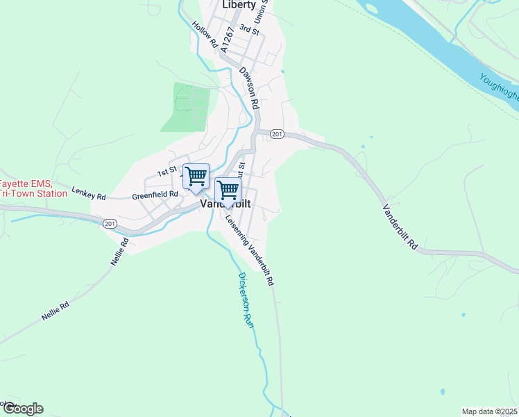 map of restaurants, bars, coffee shops, grocery stores, and more near 118 Pittsburg Street in Uniontown