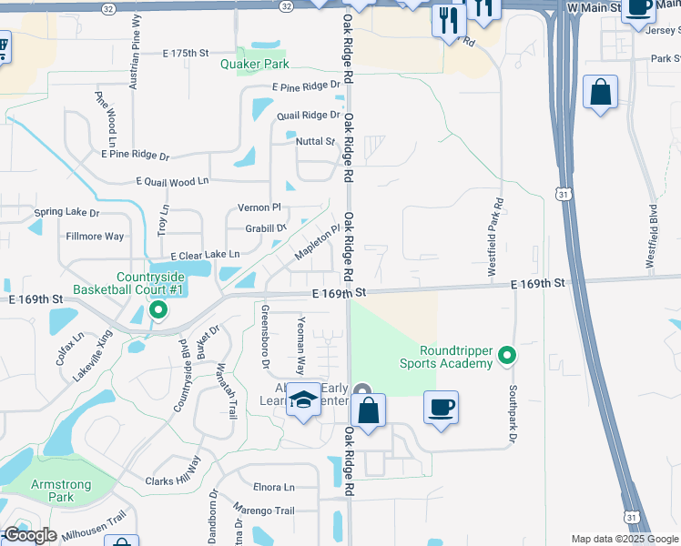 map of restaurants, bars, coffee shops, grocery stores, and more near 603 Daviess Drive in Westfield