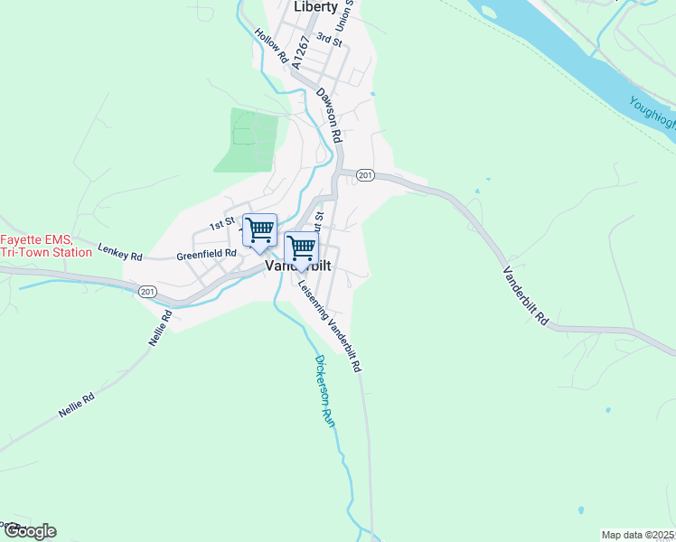 map of restaurants, bars, coffee shops, grocery stores, and more near 118 Pittsburg Street in Uniontown