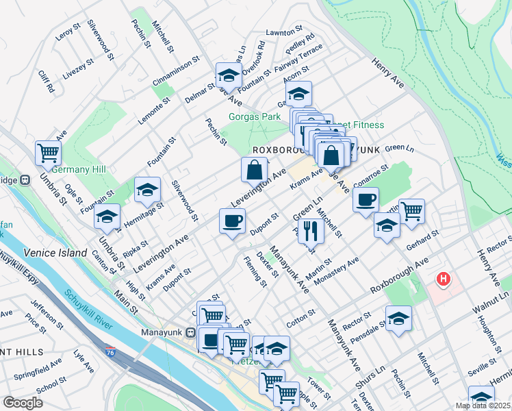 map of restaurants, bars, coffee shops, grocery stores, and more near 364 Krams Avenue in Philadelphia