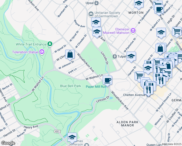 map of restaurants, bars, coffee shops, grocery stores, and more near 606 Naomi Street in Philadelphia