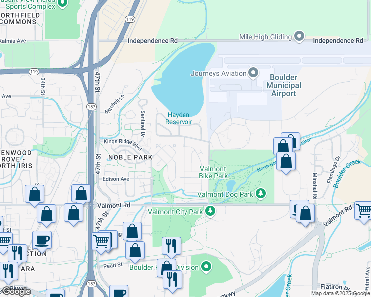map of restaurants, bars, coffee shops, grocery stores, and more near 5000 Butte Street in Boulder