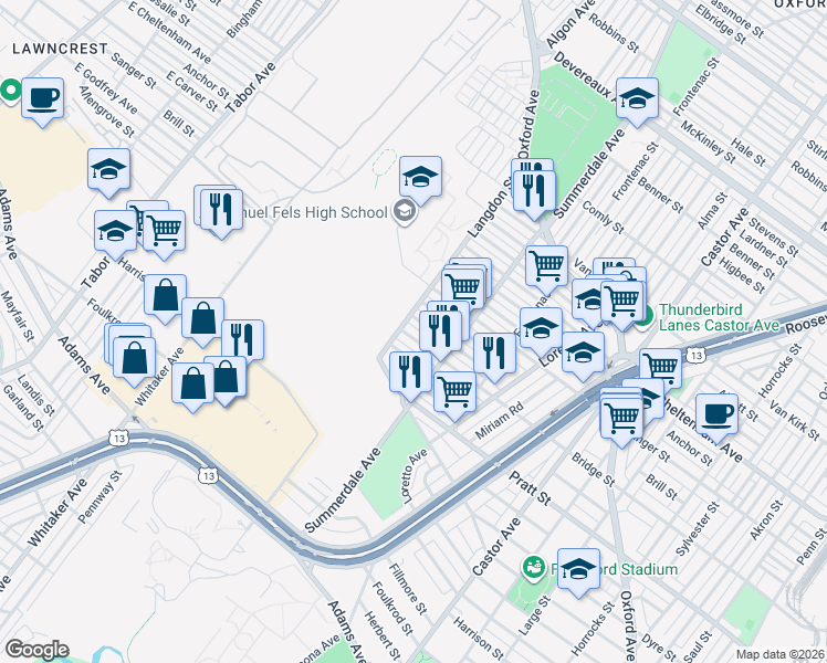 map of restaurants, bars, coffee shops, grocery stores, and more near 835 Scattergood Street in Philadelphia