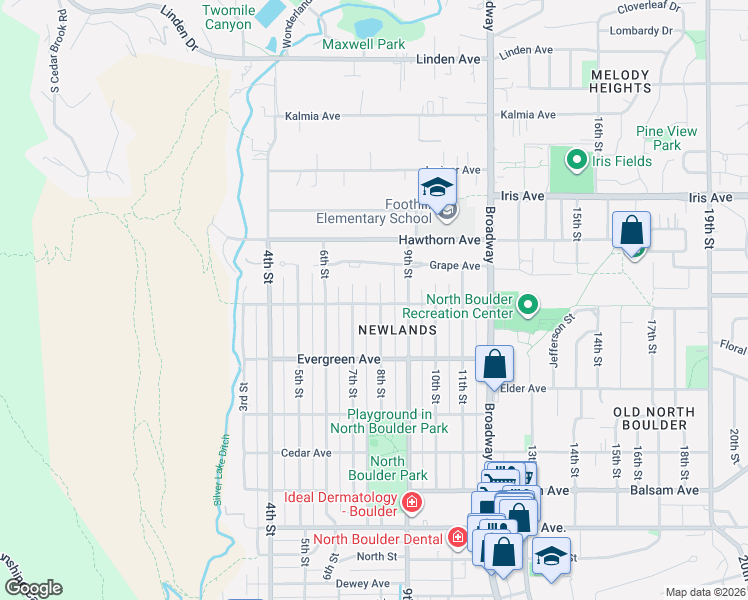 map of restaurants, bars, coffee shops, grocery stores, and more near 3232 8th Street in Boulder