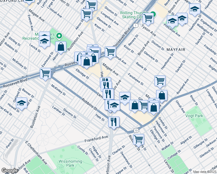 map of restaurants, bars, coffee shops, grocery stores, and more near 2820 Hellerman Street in Philadelphia
