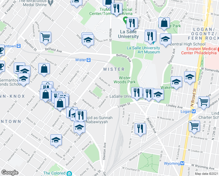 map of restaurants, bars, coffee shops, grocery stores, and more near 4947 Rubicam Street in Philadelphia