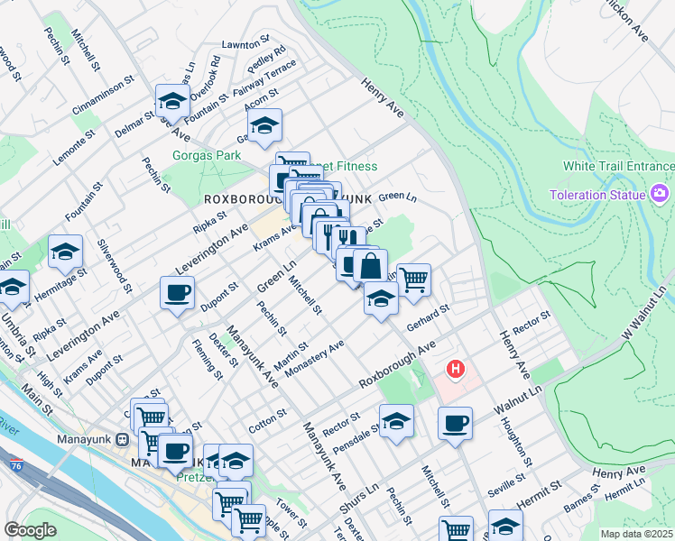 map of restaurants, bars, coffee shops, grocery stores, and more near in Philadelphia
