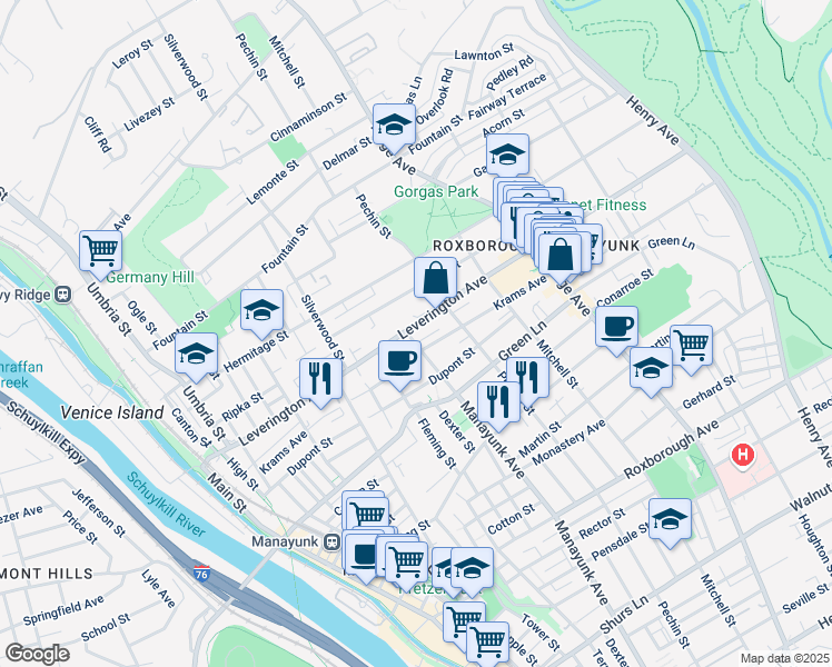 map of restaurants, bars, coffee shops, grocery stores, and more near 368 Jacob Street in Philadelphia