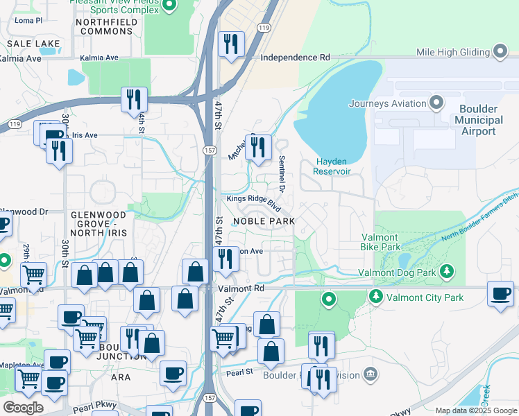 map of restaurants, bars, coffee shops, grocery stores, and more near 4801 Gibbs Avenue in Boulder