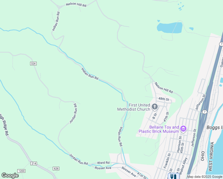 map of restaurants, bars, coffee shops, grocery stores, and more near 65381 Indian Run Road in Bellaire