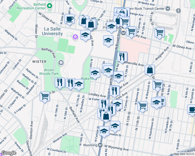 map of restaurants, bars, coffee shops, grocery stores, and more near 5219 North Sydenham Street in Philadelphia