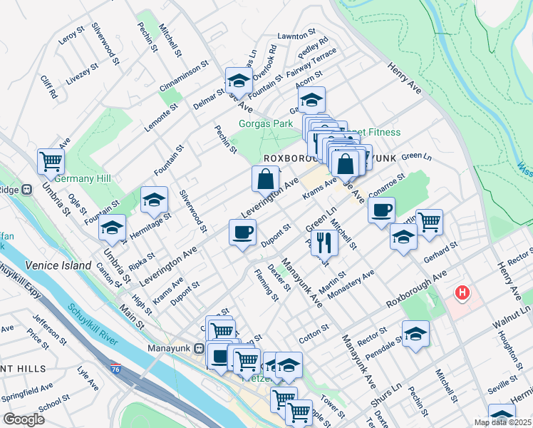 map of restaurants, bars, coffee shops, grocery stores, and more near 364 Krams Avenue in Philadelphia