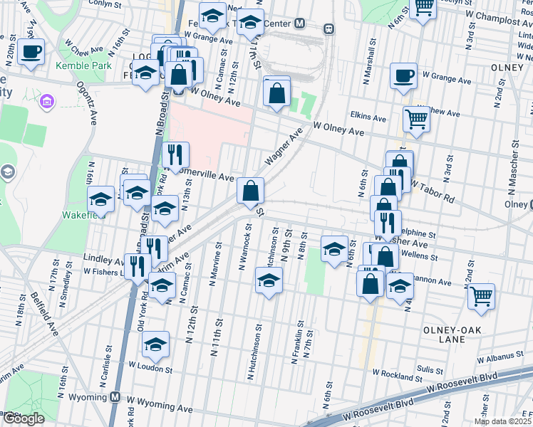 map of restaurants, bars, coffee shops, grocery stores, and more near 953 West Fisher Avenue in Philadelphia