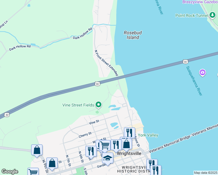 map of restaurants, bars, coffee shops, grocery stores, and more near 650 Rivermoor Lane in Wrightsville