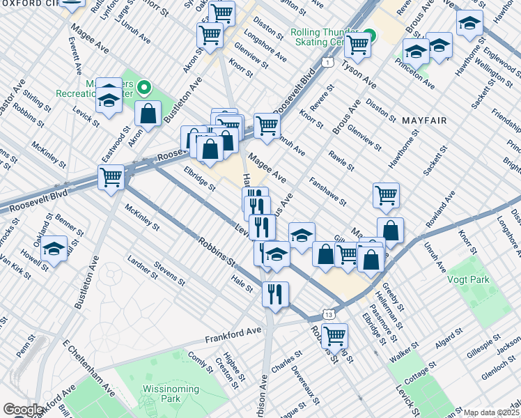 map of restaurants, bars, coffee shops, grocery stores, and more near 2814 Hellerman Street in Philadelphia