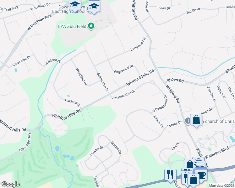 map of restaurants, bars, coffee shops, grocery stores, and more near 360 South Balderston Drive in Exton