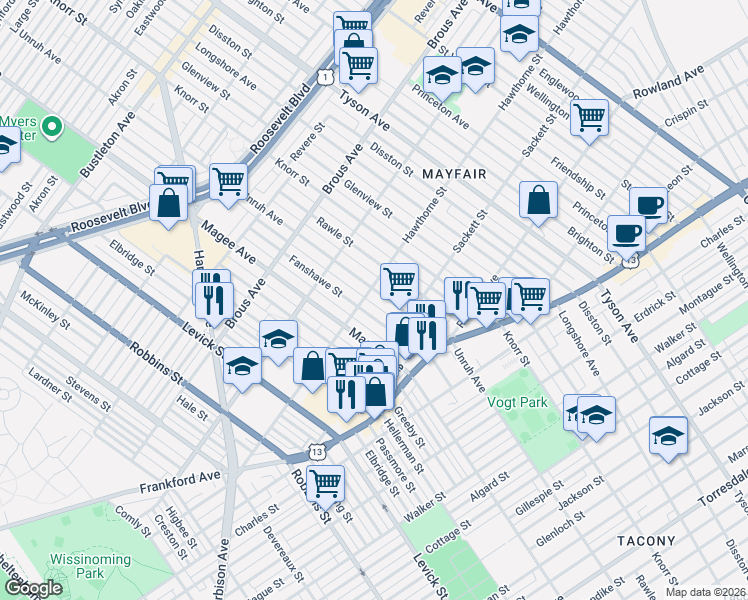 map of restaurants, bars, coffee shops, grocery stores, and more near 3052 Unruh Avenue in Philadelphia