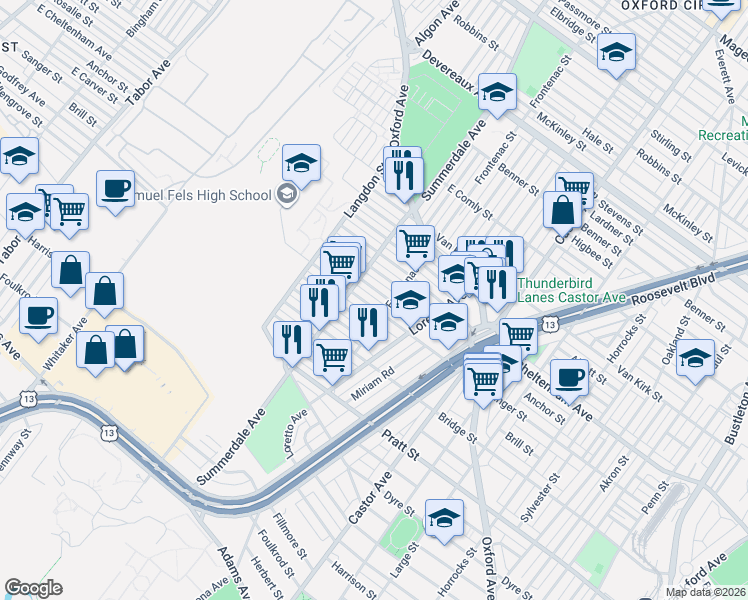 map of restaurants, bars, coffee shops, grocery stores, and more near 908 Carver Street in Philadelphia
