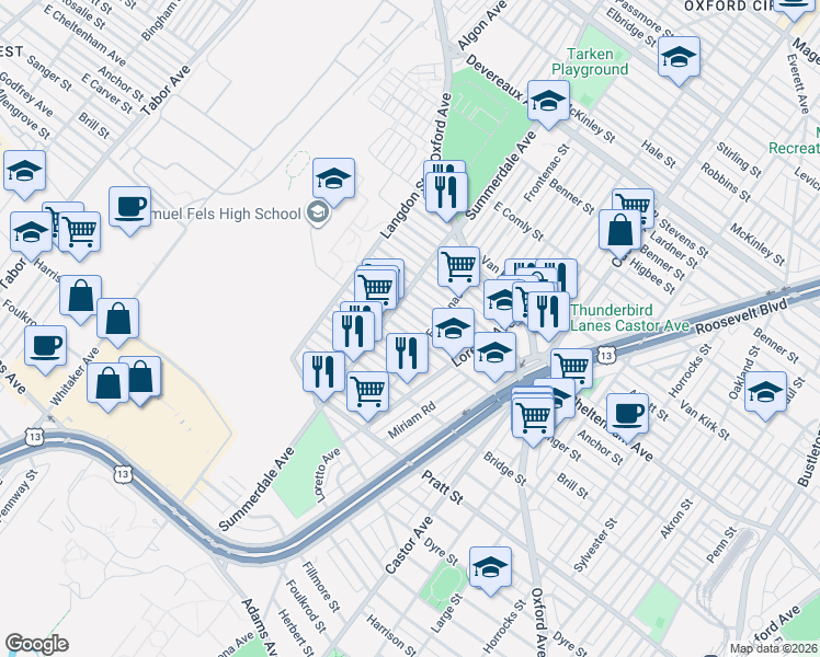 map of restaurants, bars, coffee shops, grocery stores, and more near 908 Carver Street in Philadelphia