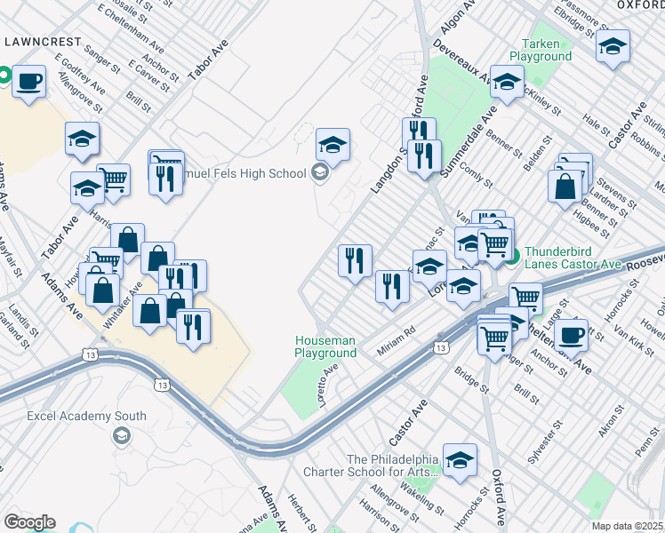 map of restaurants, bars, coffee shops, grocery stores, and more near 835 Scattergood Street in Philadelphia
