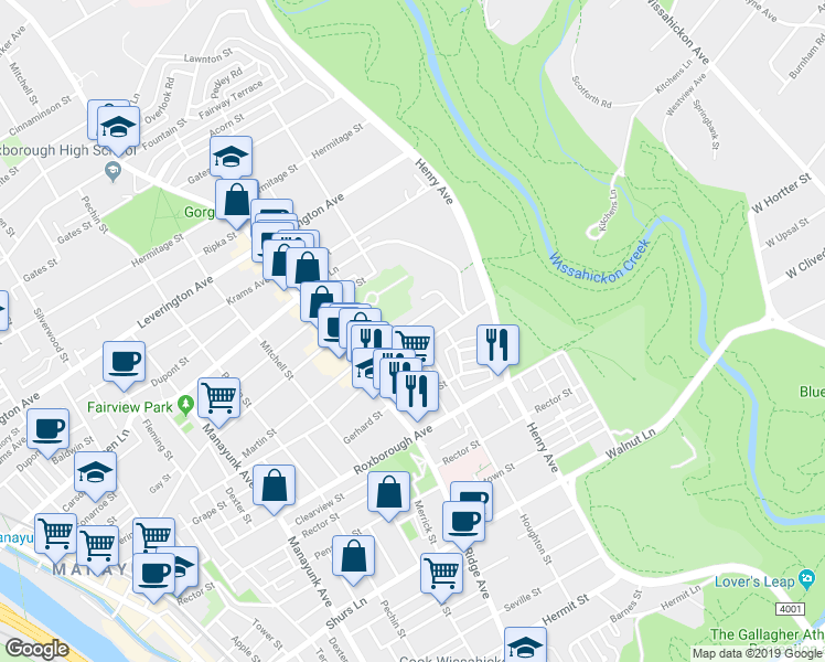 map of restaurants, bars, coffee shops, grocery stores, and more near 579 Martin Street in Philadelphia