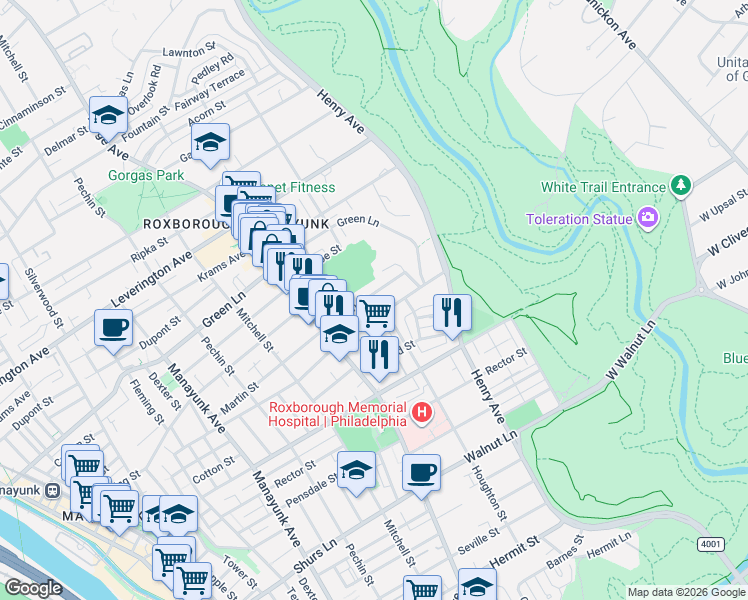 map of restaurants, bars, coffee shops, grocery stores, and more near 579 Martin Street in Philadelphia