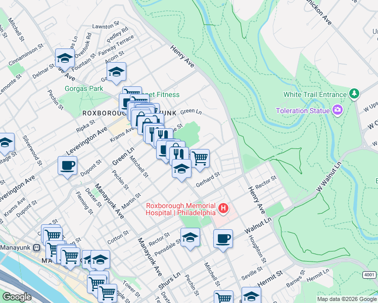map of restaurants, bars, coffee shops, grocery stores, and more near 549 Martin Street in Philadelphia