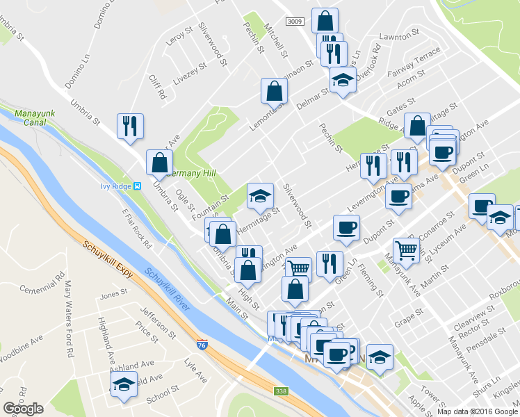 map of restaurants, bars, coffee shops, grocery stores, and more near 4717 Fowler Street in Philadelphia