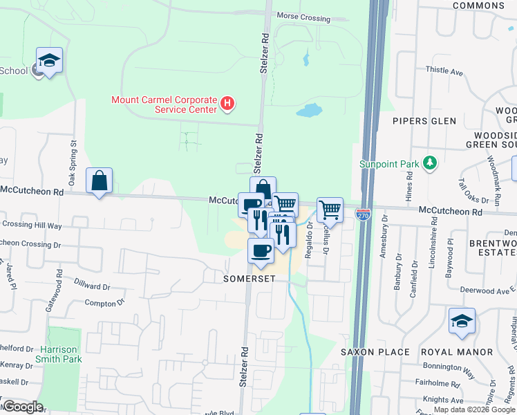 map of restaurants, bars, coffee shops, grocery stores, and more near 2930 Stelzer Road in Columbus