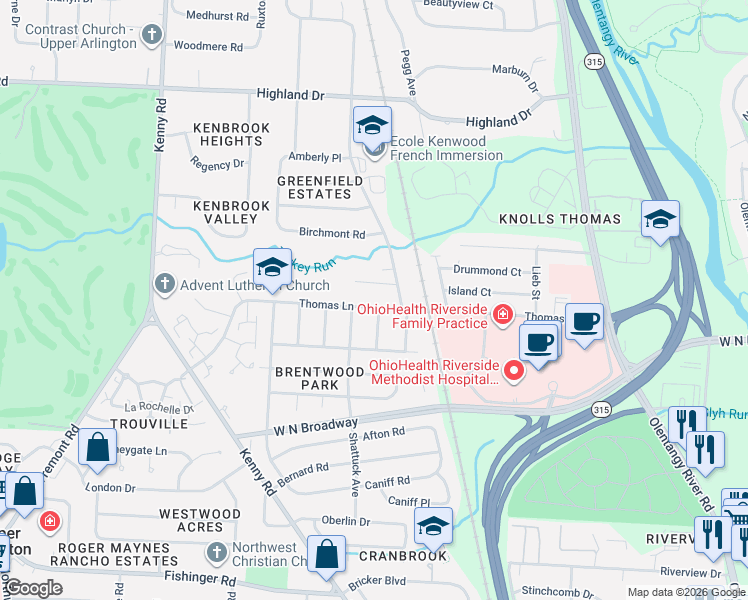 map of restaurants, bars, coffee shops, grocery stores, and more near 925 Farnham Road in Columbus