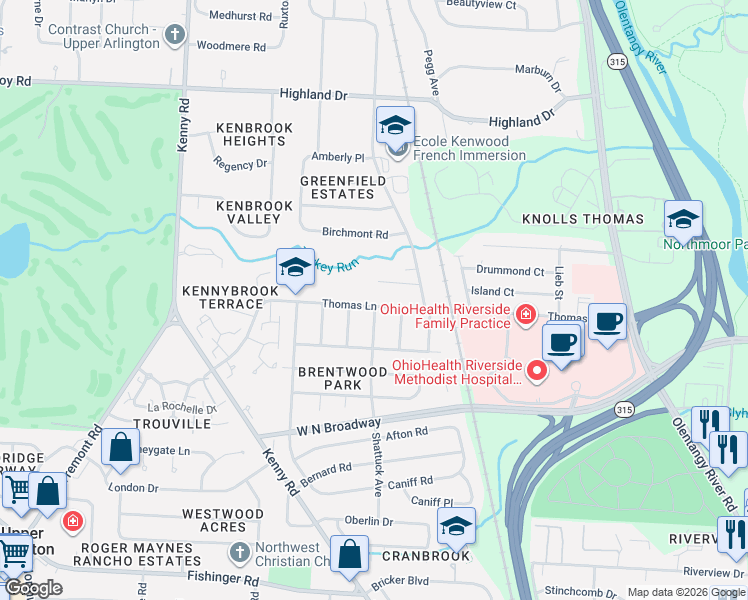 map of restaurants, bars, coffee shops, grocery stores, and more near 961 Farnham Road in Columbus