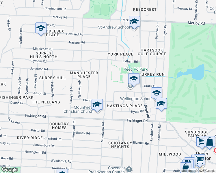 map of restaurants, bars, coffee shops, grocery stores, and more near 3804 Mountview Road in Columbus