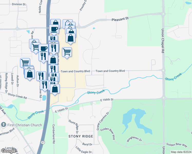 map of restaurants, bars, coffee shops, grocery stores, and more near 10158 Harewood Way in Noblesville