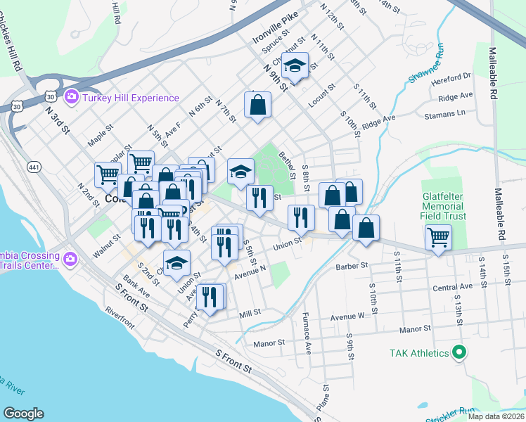 map of restaurants, bars, coffee shops, grocery stores, and more near 650 Cherry Street in Columbia