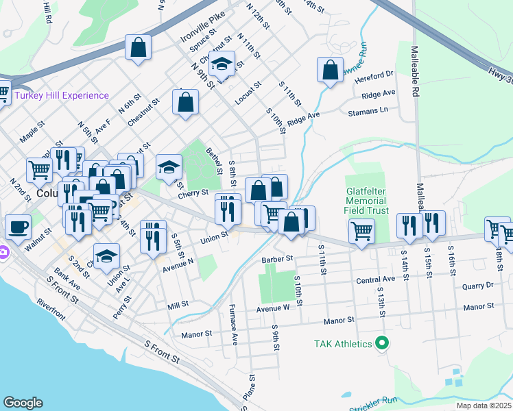 map of restaurants, bars, coffee shops, grocery stores, and more near 846 Wright Street in Columbia