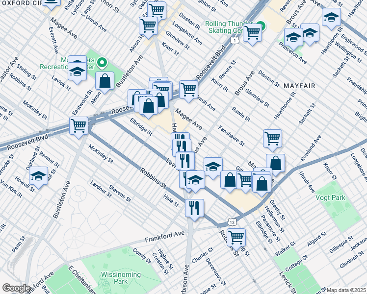 map of restaurants, bars, coffee shops, grocery stores, and more near 2812 Hellerman Street in Philadelphia