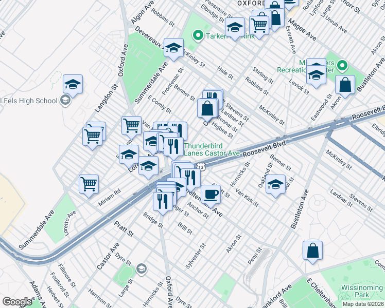 map of restaurants, bars, coffee shops, grocery stores, and more near 1316a Howell Street in Philadelphia