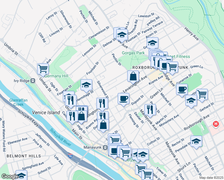 map of restaurants, bars, coffee shops, grocery stores, and more near 315 Ripka Street in Philadelphia