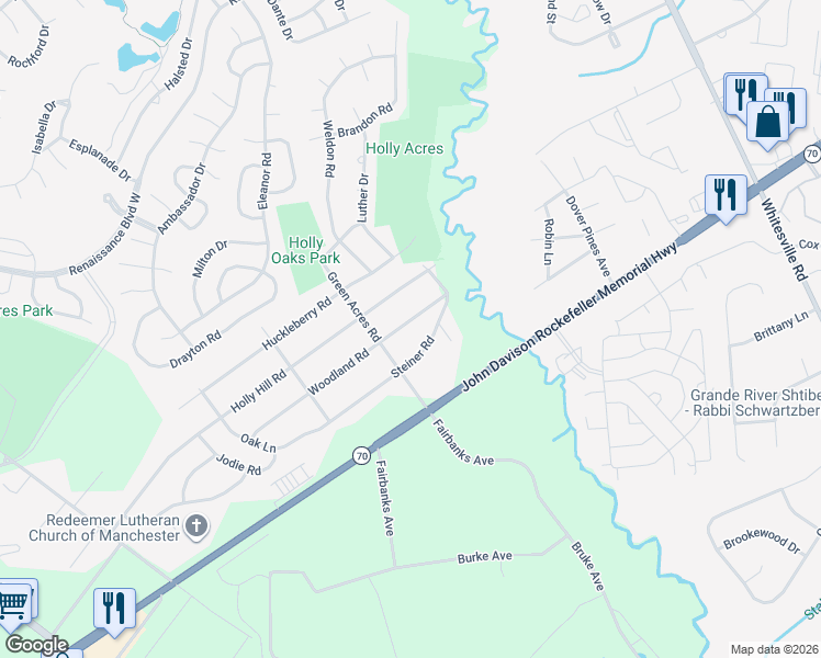 map of restaurants, bars, coffee shops, grocery stores, and more near 2532 Woodland Road in Manchester Township