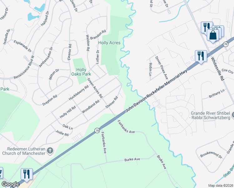 map of restaurants, bars, coffee shops, grocery stores, and more near 2532 Woodland Road in Manchester Township